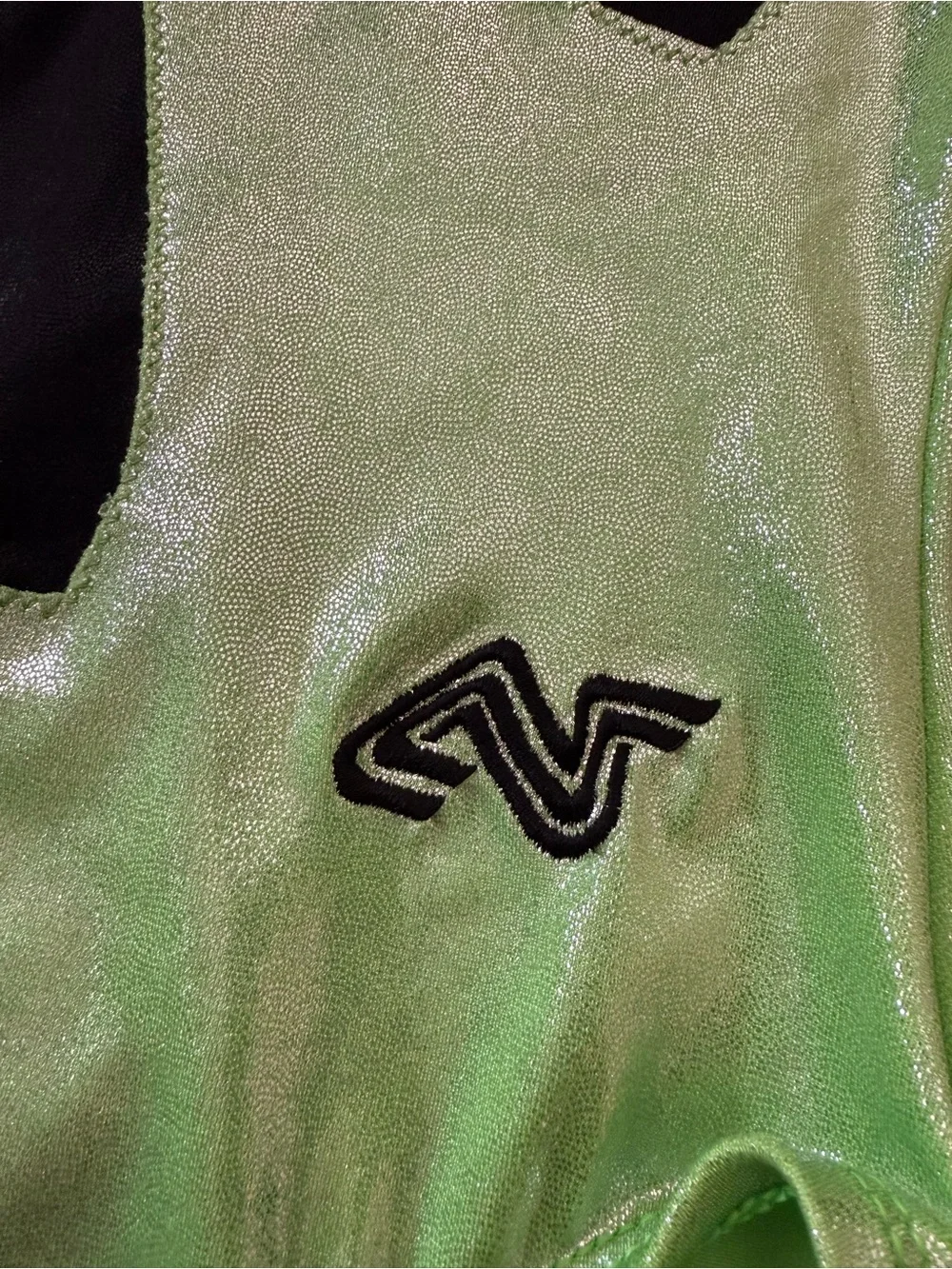 Alpha Factor Gymnastics Leotard Metallic Green/Black Sz Child Large